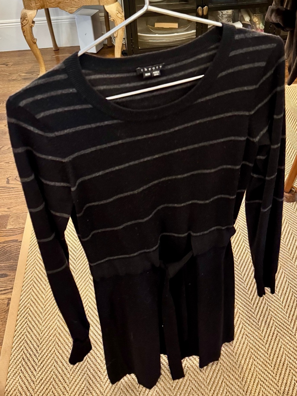 Theory Black Sweater Tunic with Subtle Gray Stripes